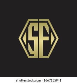 Monograma SF con diseño redondeado de línea hexagonal con colores dorados