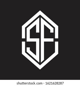 SF Logo monogram with hexagon shape and outline slice style with black and white