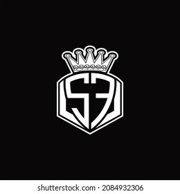 SF Logo monogram with luxury emblem shape and crown design template on black background