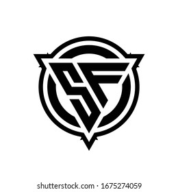 SF logo with triangle shape and circle with outline rounded design template isolated on white background
