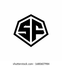 SF monogram logo with hexagon shape and line rounded style design template isolated on white background