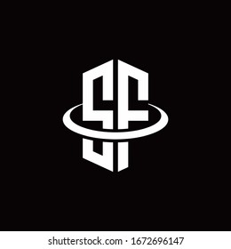Logotipo de monograma SF en forma de hexágono y rodeado por un anillo