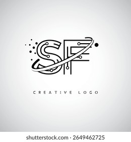 SF Orbit Monogram Logo – Futuristic Minimal Letter mark with Circular Line Art, Tech-Inspired Dots and Space Motion Concept for Modern Branding Identity