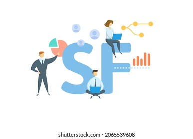 SF, Sales Finance. Concept with keyword, people and icons. Flat vector illustration. Isolated on white.