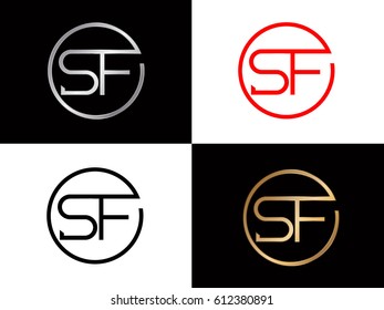 Sf text red gold black silver modern creative alphabet  letter logo design vector icon