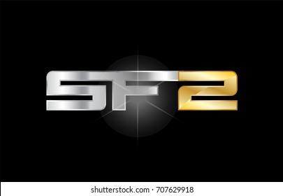 SF2 SF S F 2 gold glitter glittering letter and number combination of a logo with metallic texture