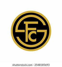 Diseño de Vector con logo monograma de iniciales SFC con colores dorados y negros. Perfecto para logos deportivos, futbolísticos o de marca que quieren una identidad visual moderna y lujosa.