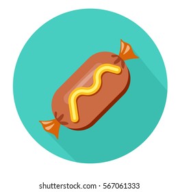 Sfusage flat design icon with mustard