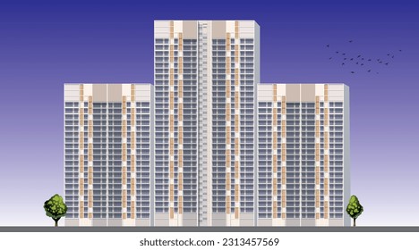 SG Central HDB House Building. HDB Singapore BTO Flat House Building, Singapore built-to-order, new house, vector,  public housing.3D perspective view.