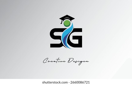 Logotipo creativo de la letra del SG con el casquillo de la graduación y el humano Abstractas – Educación moderna y diseño del símbolo del aprendizaje