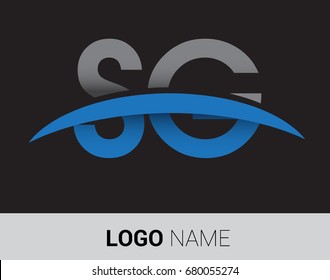 SG initial logo company name colored grey and blue swoosh design.