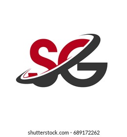 SG initial logo company name colored red and black swoosh design, isolated on white background. vector logo for business and company identity.