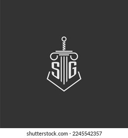 SG initial monogram law firm with sword and pillar logo design