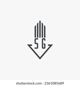 Indicaciones del logotipo de bienes inmuebles del SG. vector de logotipo