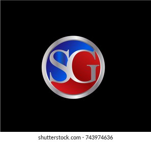 SG Letter logo Design in a circle. Blue Red and silver colored