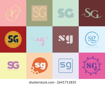 SG logo company template. Letter s and g logotype. Set different classic serif lettering and modern bold text with design elements. Initial font typography. Collection trendy business identity.