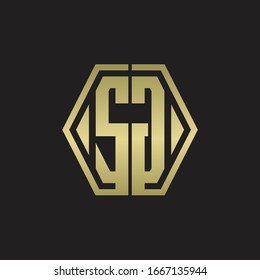 SG Logo monogram with hexagon line rounded design template with gold colors