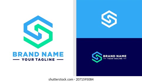 SG LOGO MONOGRAM LINE HEXAGON TECHNOLOGY EDITABLE