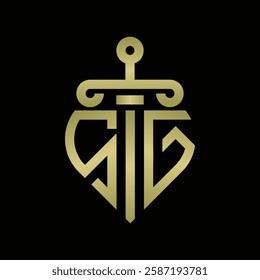SG Logo monogram with sword and shield combination isolated with gold colors