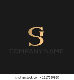 SG logo vector. S and G letters. Golden color text on black background