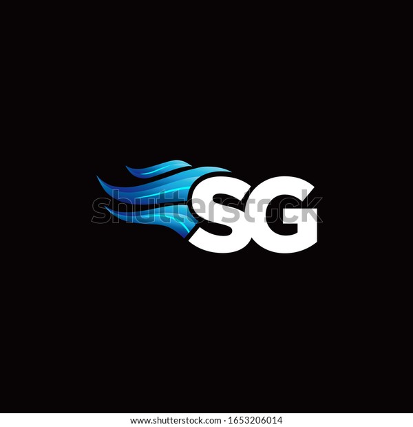 Sg Monogram Logo Blue Fire Style Stock Vector Royalty Free