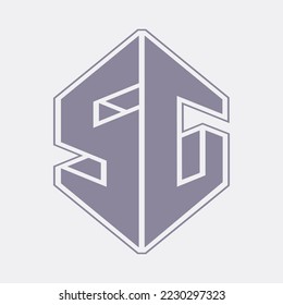 SG monogram logo signature icon.Alphabet initials isolated on light fund.Bold letter s, letter g.Lettering sign.Modern design, web, tech, 3d construction style characters.Geometric typography.