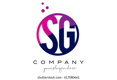 SG S G Circle Letter Logo Design with Purple Magenta Dots Bubbles Vector Illustration