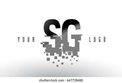 SG S G Pixel Letter Logo with Digital Shattered Black Squares. Creative Letters Vector Illustration.