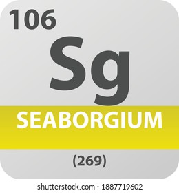 Sg Seaborgium Transition metal Chemical Element Periodic Table. Single vector illustration, colorful clean style Icon with molar mass and atomic number for Lab, science or chemistry education.