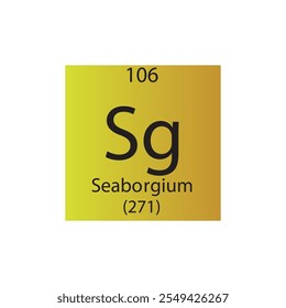 Sg Seaborgium Transition metal Chemical Element Periodic Table. Simple flat square vector illustration, simple clean style Icon with molar mass and atomic number for Lab, science or chemistry class.