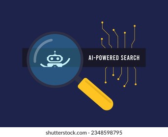 SGE Search Generative Experience, AI-Powered Search Engine concept. Search technology enhanced by artificial intelligence for faster and personalized results. Vector illustration on black background