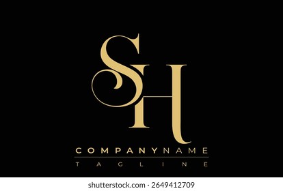 SH Abstract Creative Jewelry Logo. A stylish logo featuring golden monogram initials in an elegant and modern typography, perfect for branding