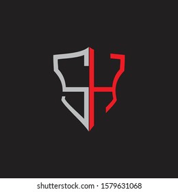 SH Abstract logo monogram with shield elements isolated on black background
