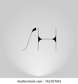 SH Black thin minimalist LOGO Design with Highlight on Gray background.