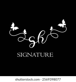 SH  Handwritten initial letter, SH simple signature vector logo with butterfly shape variation, beauty, photography letter logo design. S H