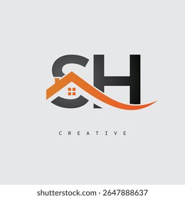 SH House Letter Logo – Creative Real Estate Monogram with Roof Shape and Home Icon for Property, Architecture and Modern Branding Identity