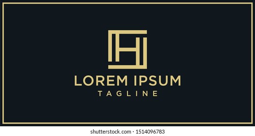 SH or HS square line logo design template