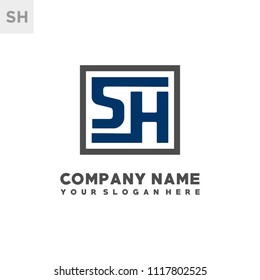 SH initial box letter logo template vector