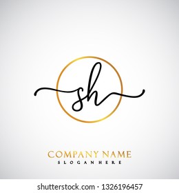 SH Initial Handwriting logo template vector