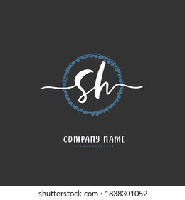 SH Initial handwriting and signature logo design with circle. Beautiful design handwritten logo for fashion, team, wedding, luxury logo.