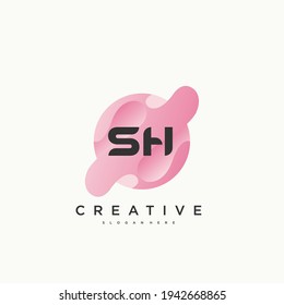 SH Initial Letter logo icon design template elements with wave colorful art.