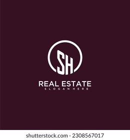 SH initial monogram building logo for real estate with creative circle style design