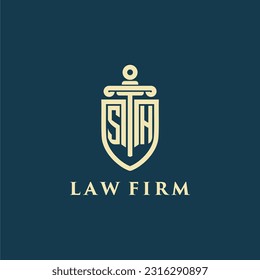 SH initial monogram for law firm with sword and shield logo image