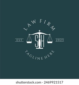 SH initial monogram for lawfirm logo with scale design vector