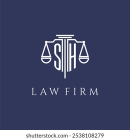 Monograma inicial de SH para el logotipo del bufete de abogados con la Imagen del Vector de las escalas