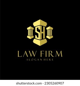Logo inicial de SH en monograma para la firma de abogados con diseño de hitos