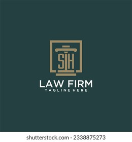 SH initial monogram logo for lawfirm with pillar design in creative square