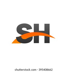 SH initial overlapping swoosh letter logo black orange