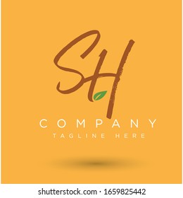 SH Letter Logo Design with Creative Brush Trendy Typography