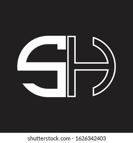 SH Letter logo monogram with oval shape negative space design template